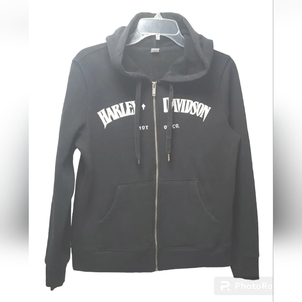 Old Navy Full Zip Sweatshirt Jacket Harley Davidson Logo Black Biker Grunge